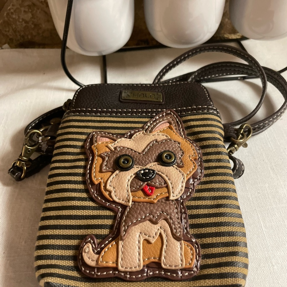 Chala Dog/ yorkie Striped Crossbody Bag with Dog